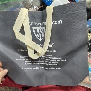 Reusable Gray Tote Bag with Cream Handles